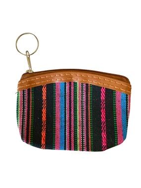 ⭐️ 5 for $25 Striped Woven Canvas Keyring Coin Pouch in Multicolor with Zipper